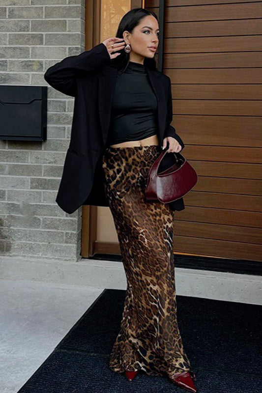 Animal Print Color Block Pencil Skirt