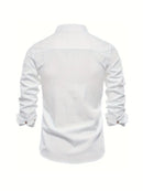Men’s Band Collar Button Down Shirt - Stylish Long Sleeve