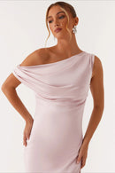 Solid Maxi Dress with Asymmetric Neckline