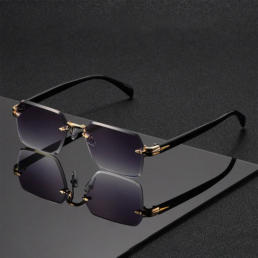Vintage Rimless Rectangle Sunglasses – Minimalist Retro Frameless Shades