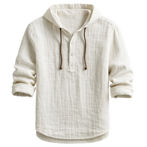 Men's Lightweight Linen Hoodie – Long Sleeve Drawstring Casual Shirt