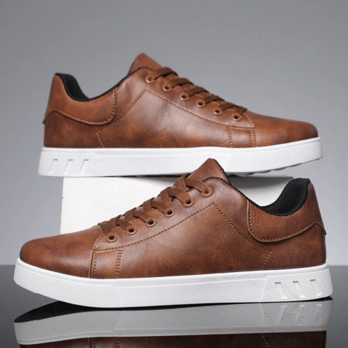 Men's Lace-Up Faux Leather Sneakers – Casual Comfortable Shoes