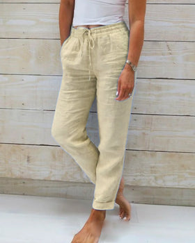 Women's High-Waist Linen Summer Pants – Lightweight Casual Wide-Leg Trousers