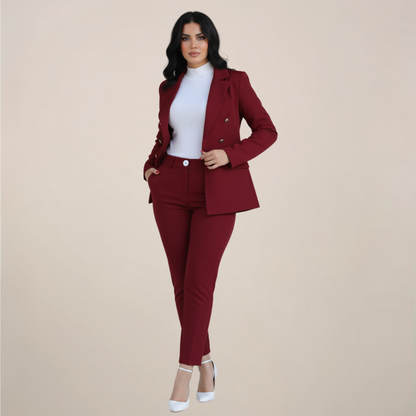 Women’s Two-Piece Suit Set – Tailored Blazer and Slim Trousers