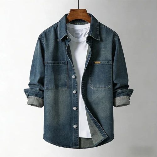 Men's Vintage-Style Loose-Fit Denim Overshirt – Classic Casual Layering