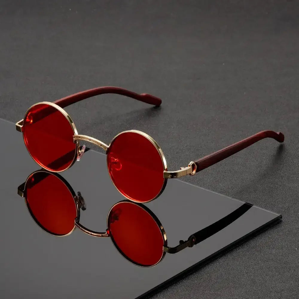 Retro Style Round Metal Frame Sunglasses With Dark Lenses