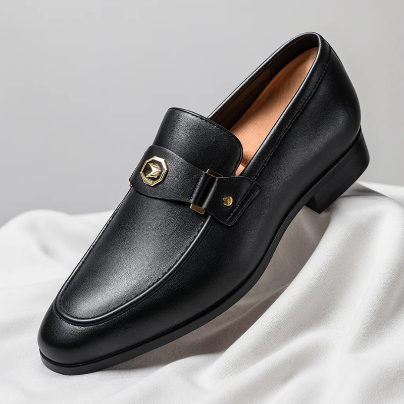 Men’s Blue Leather Loafers With Metal Accent – Elegant Slip-On Shoes