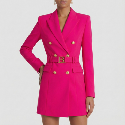 Women’s Double-Breasted Blazer Dress with Satin Lapel – Elegant Evening & Workwear