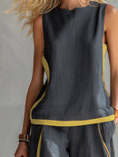 Women’s Loose Fit Linen Two Piece Set - Sleeveless Casual Outfit