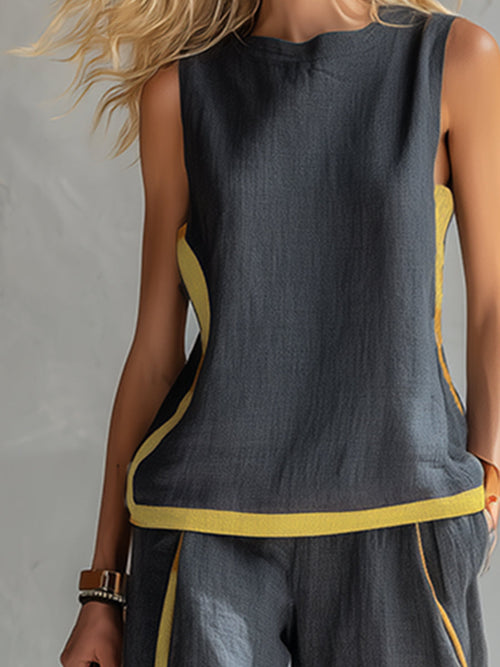 Women’s Loose Fit Linen Two Piece Set - Sleeveless Casual Outfit