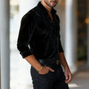 Men's Buttoned Down Long Sleeve Fitted Velvet Shirt – Luxury Dress Shirt