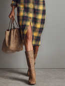 Women's Flannel Plaid Long Sleeve Shirt Midi Dress
