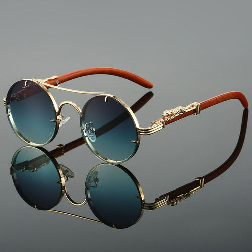 Retro Round Metal Sunglasses - Green
