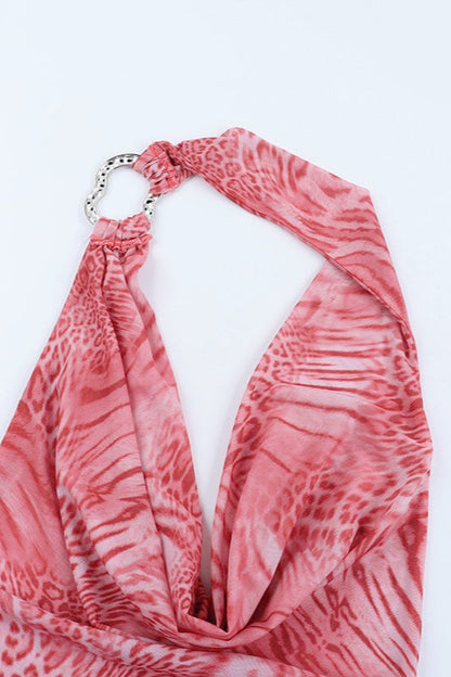 Animal Print Cowl Neck Birthday Dress