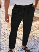 Men's Wide-Leg Linen Trousers – Drawstring Casual Summer Pants