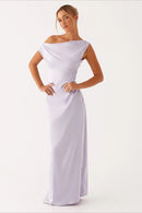 Women's Solid Asymmetric Neckline Formal Maxi Dress – Evening Gown