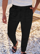 Men's Wide-Leg Linen Trousers – Drawstring Casual Summer Pants
