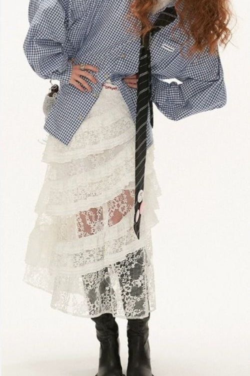 American Retro Sheer Lace Bodycon Skirt