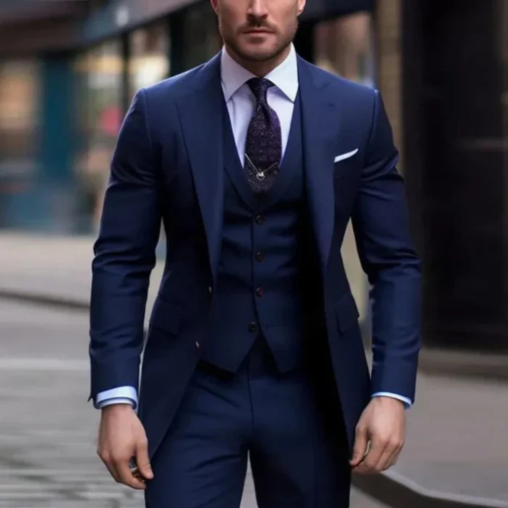 Men’s 3-Piece Suit – Jacket Waistcoat Trousers Elegant Formal Tailored Style