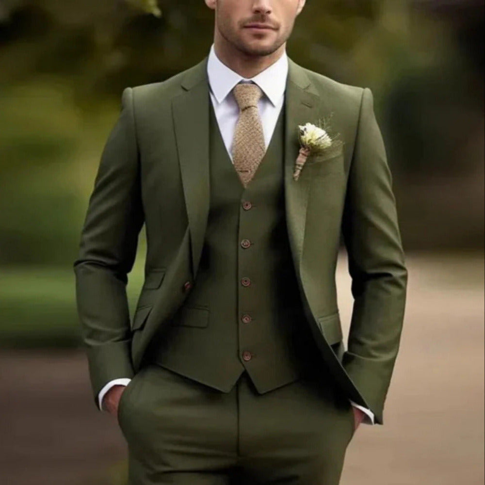 Men’s 3-Piece Suit – Jacket Waistcoat Trousers Elegant Formal Tailored Style