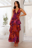 Women's Layered Chiffon Maxi Dress – Sleeveless V-Neck Open Back Gown