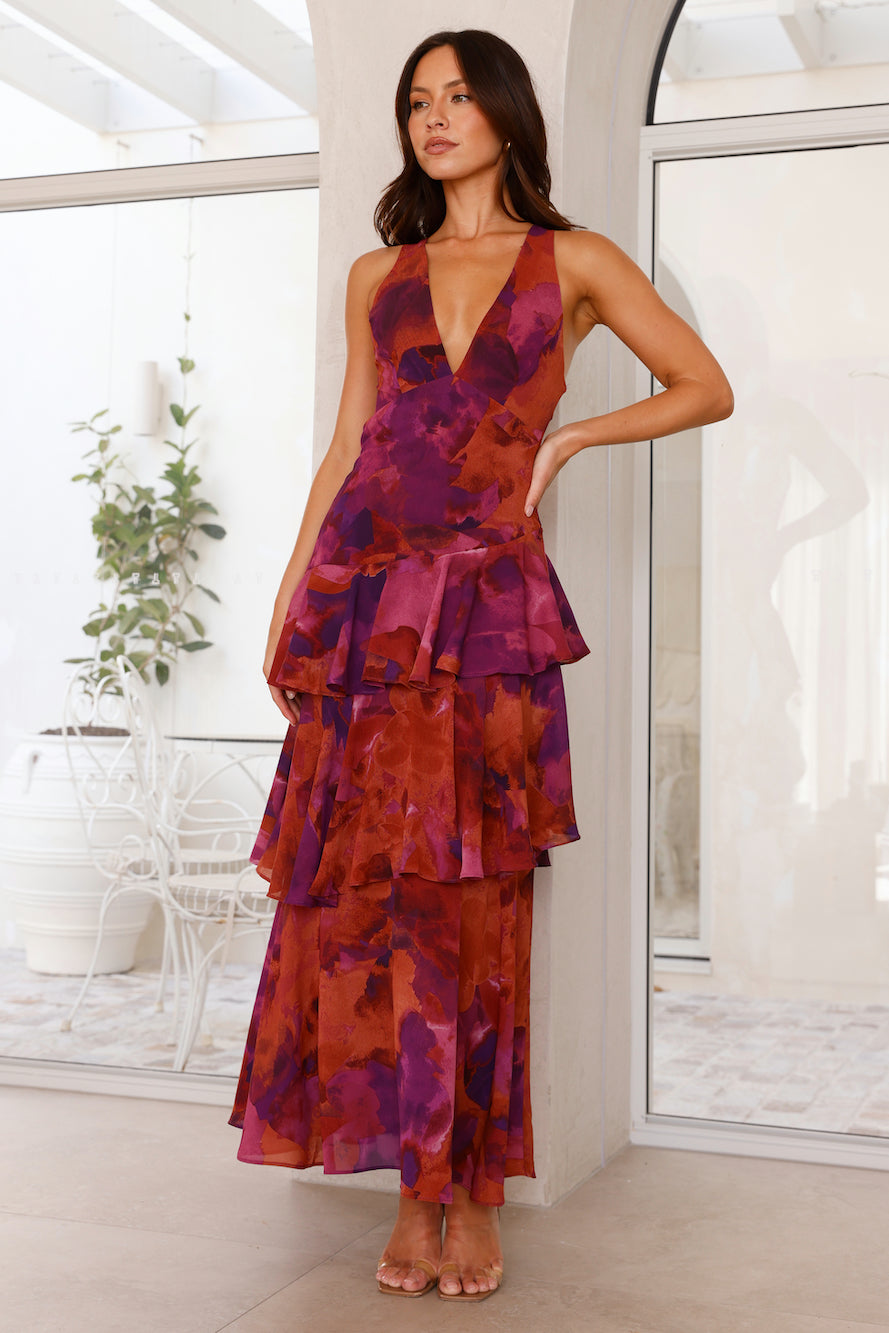Women's Layered Chiffon Maxi Dress – Sleeveless V-Neck Open Back Gown