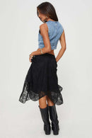 Asymmetrical Hem Lace Detail Midi Skirt