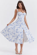Women's Elegant Sleeveless Floral Party Dress with Slit and Sweetheart Neckline