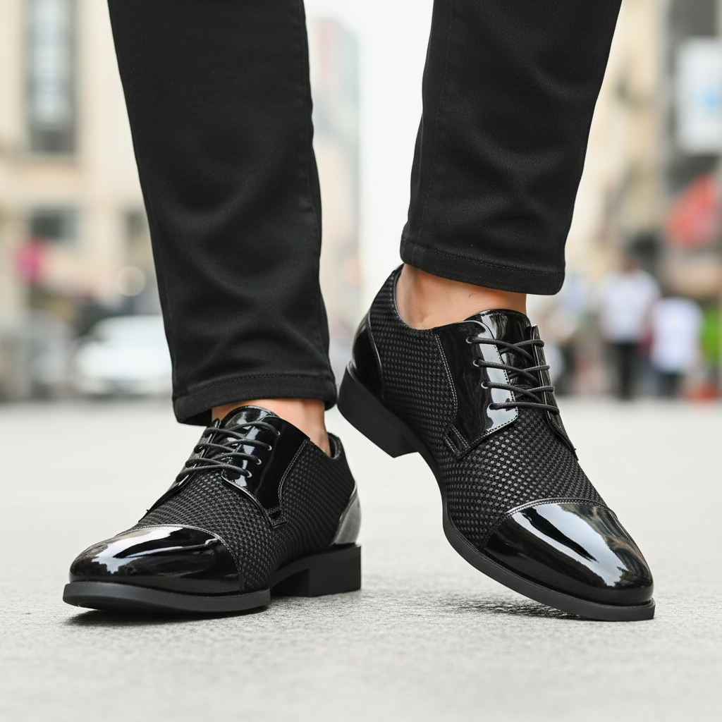 Men’s Patent Leather Oxford Shoes With Dotted Pattern – Formal Dress Shoes