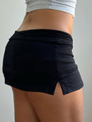 Women's Black Drawstring Slit Mini Skirt – Casual High-Waist Y2K Skirt