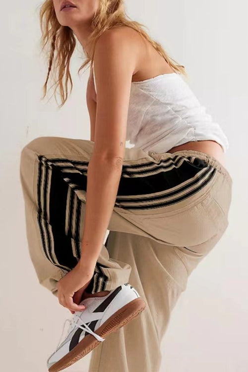 Women's Side Stripe Airy Casual Wide Leg Sweat Pants – Lounge Pants