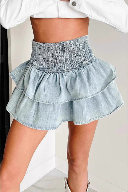 American Retro Denim Ruffled Skirt