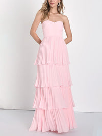 Women's Strapless Ruched Tiered Maxi Occasion Dress – Elegant Evening Dress