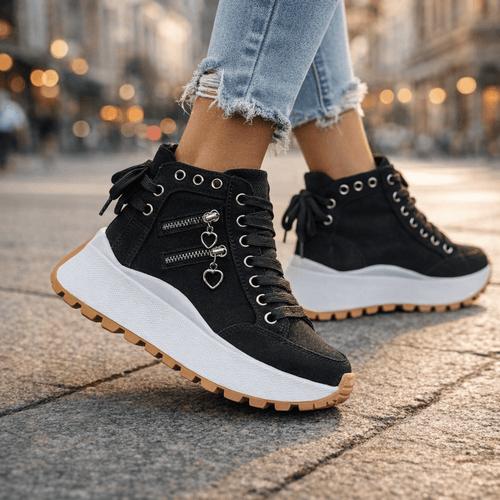 Women’s Chunky Denim Sneakers - Lace Up Street Style Shoes