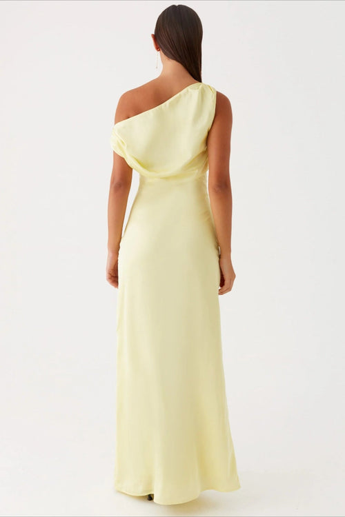 Women's Solid Asymmetric Neckline Formal Maxi Dress – Evening Gown
