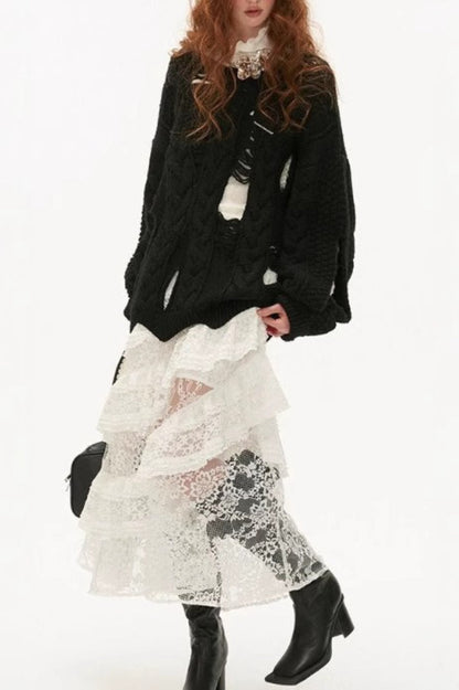 American Retro Sheer Lace Bodycon Skirt