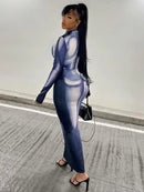 3D Print Stand Collar Maxi Party Dress