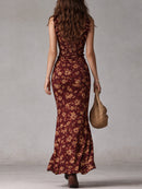 Women's Boho Ruffled Sleeve Maxi Dress – High Slit Summer Dress