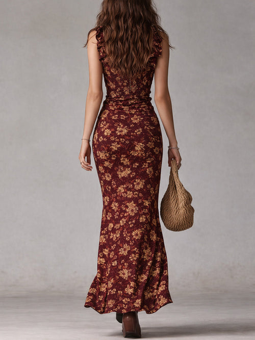 Women's Boho Ruffled Sleeve Maxi Dress – High Slit Summer Dress