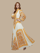 Women’s Pleated Maxi Evening Dress – High Neck Long Sleeve Formal Gown