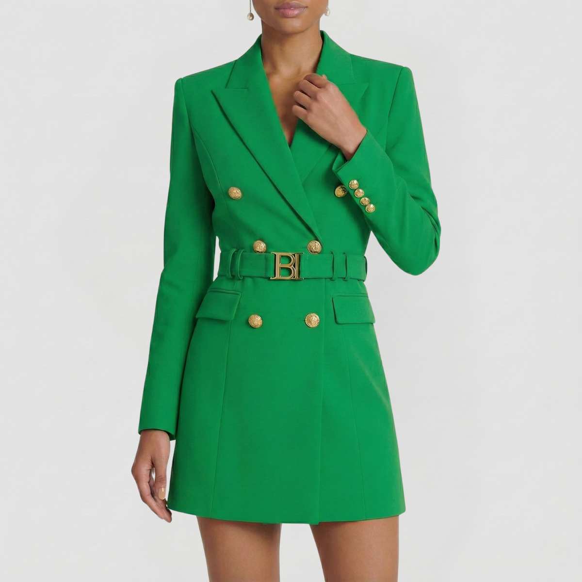 Women’s Double-Breasted Blazer Dress with Satin Lapel – Elegant Evening & Workwear