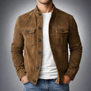 Men's Olive Green Suede Button-Up Jacket – Stylish Casual Outerwear