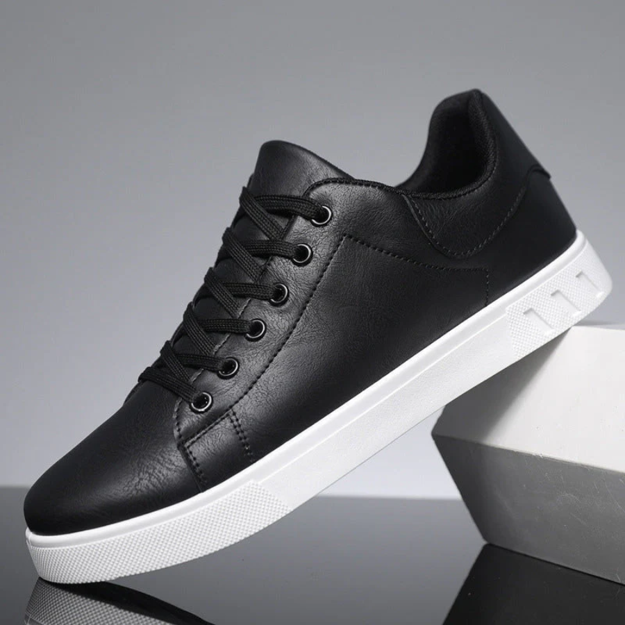 Men's Lace-Up Faux Leather Sneakers – Casual Comfortable Shoes