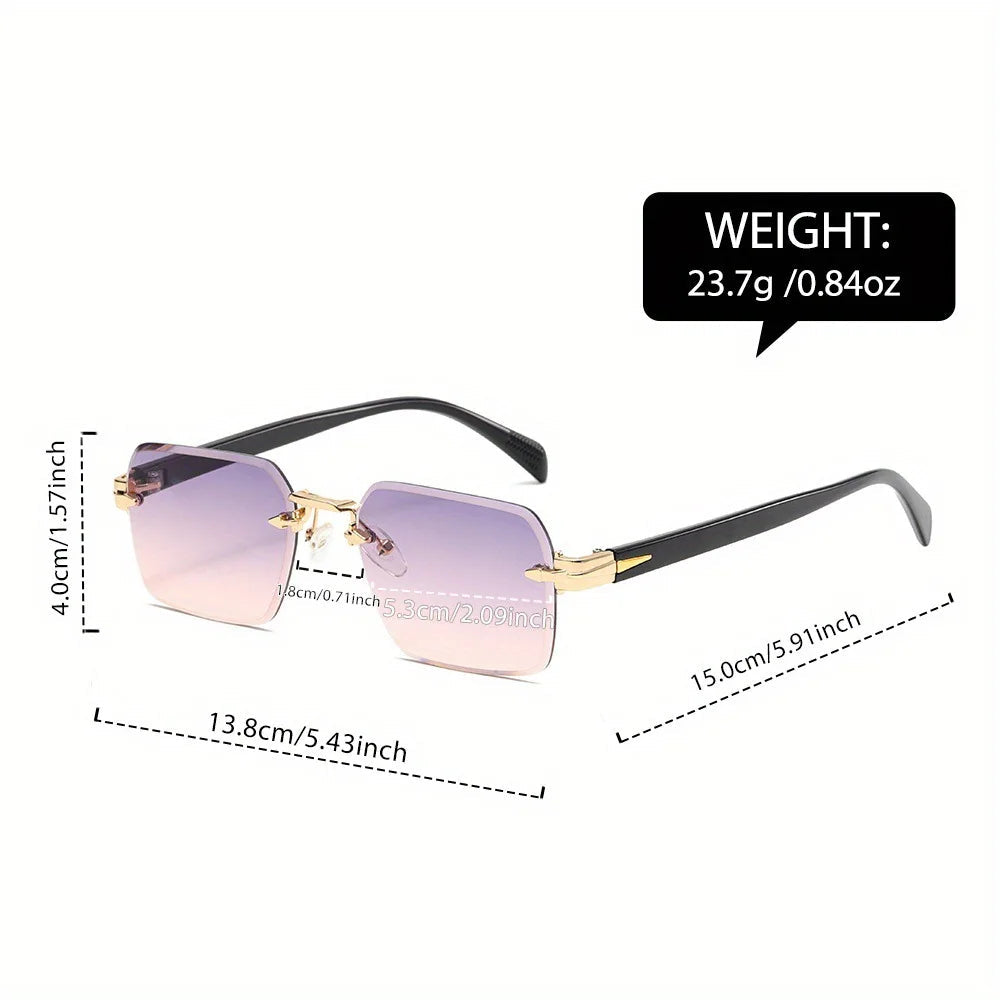 Vintage Rimless Rectangle Sunglasses – Minimalist Retro Frameless Shades