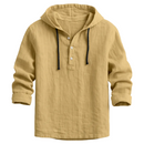 Men's Lightweight Linen Hoodie – Long Sleeve Drawstring Casual Shirt