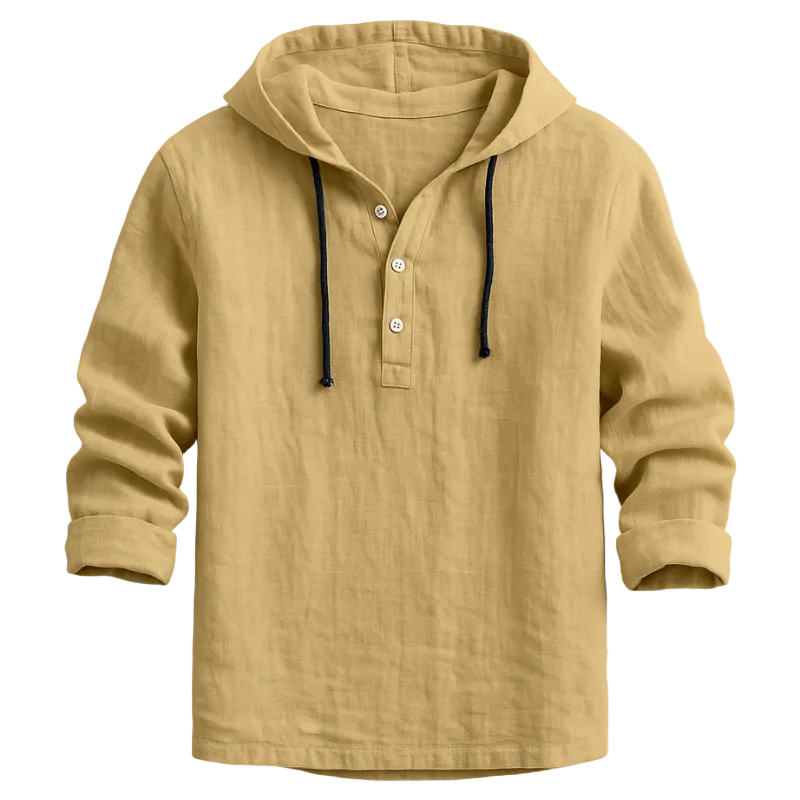 Men's Lightweight Linen Hoodie – Long Sleeve Drawstring Casual Shirt
