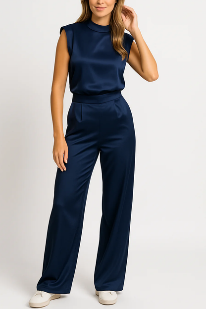 Women’s Elegant Sleeveless Jumpsuit – High Neck Wide Leg One-Piece for Formal Events