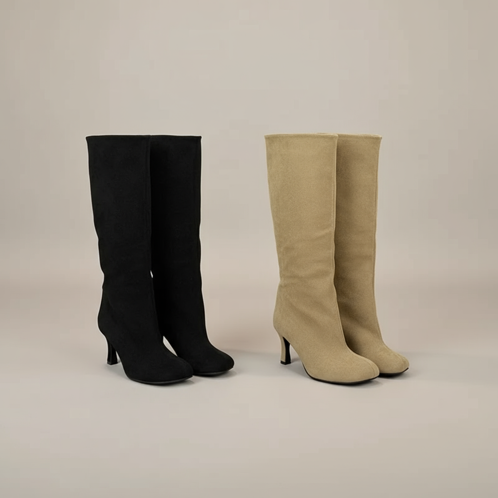 Women’s Knee-High Boots – Peep Toe, Sculpted Wedge, Slouch Shaft