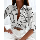 Women's Colorful Patterned Button-Up Blouse – Long Sleeve Business Shirt