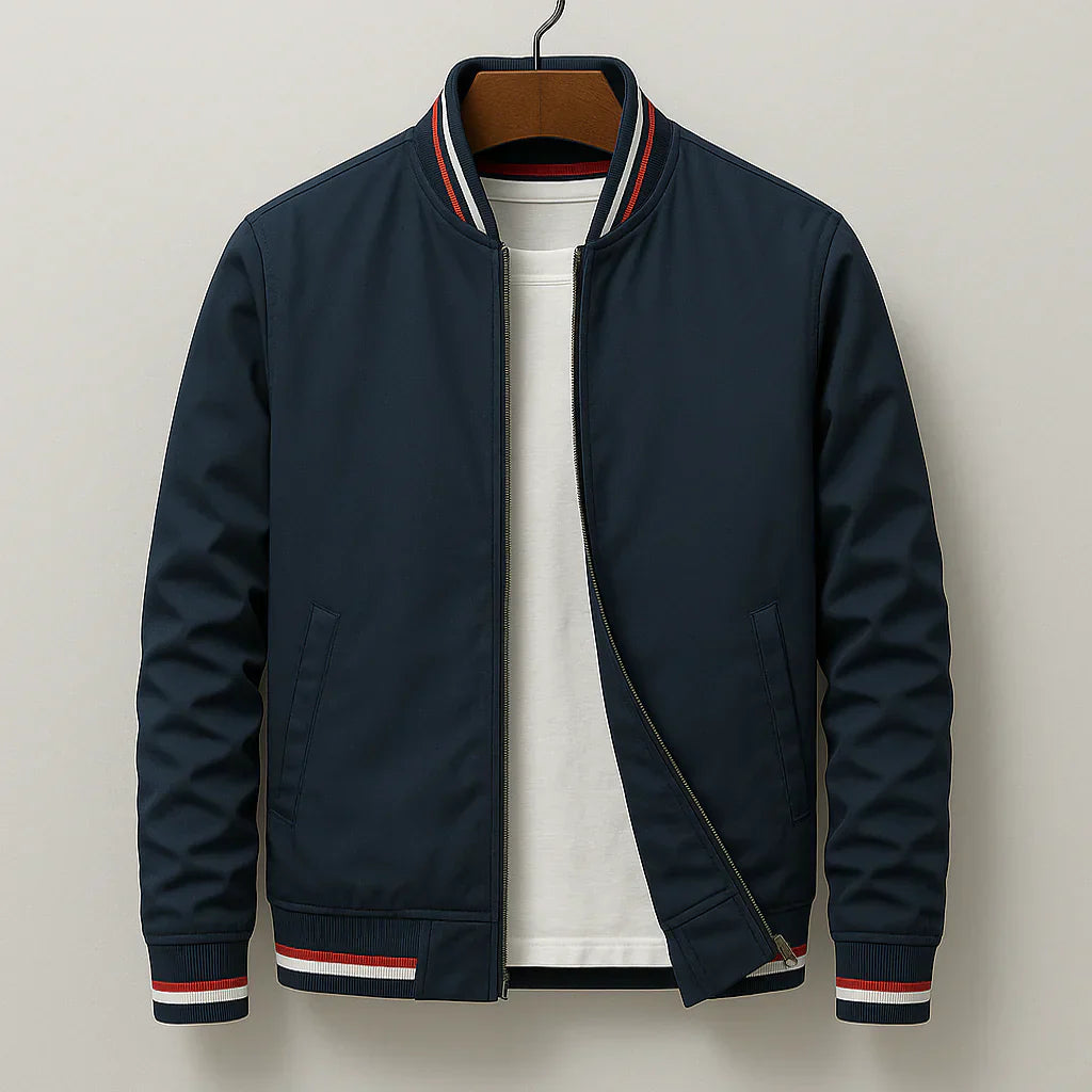 Men’s Lightweight Bomber Jacket With Ribbed Collar – Casual Zip Jacket